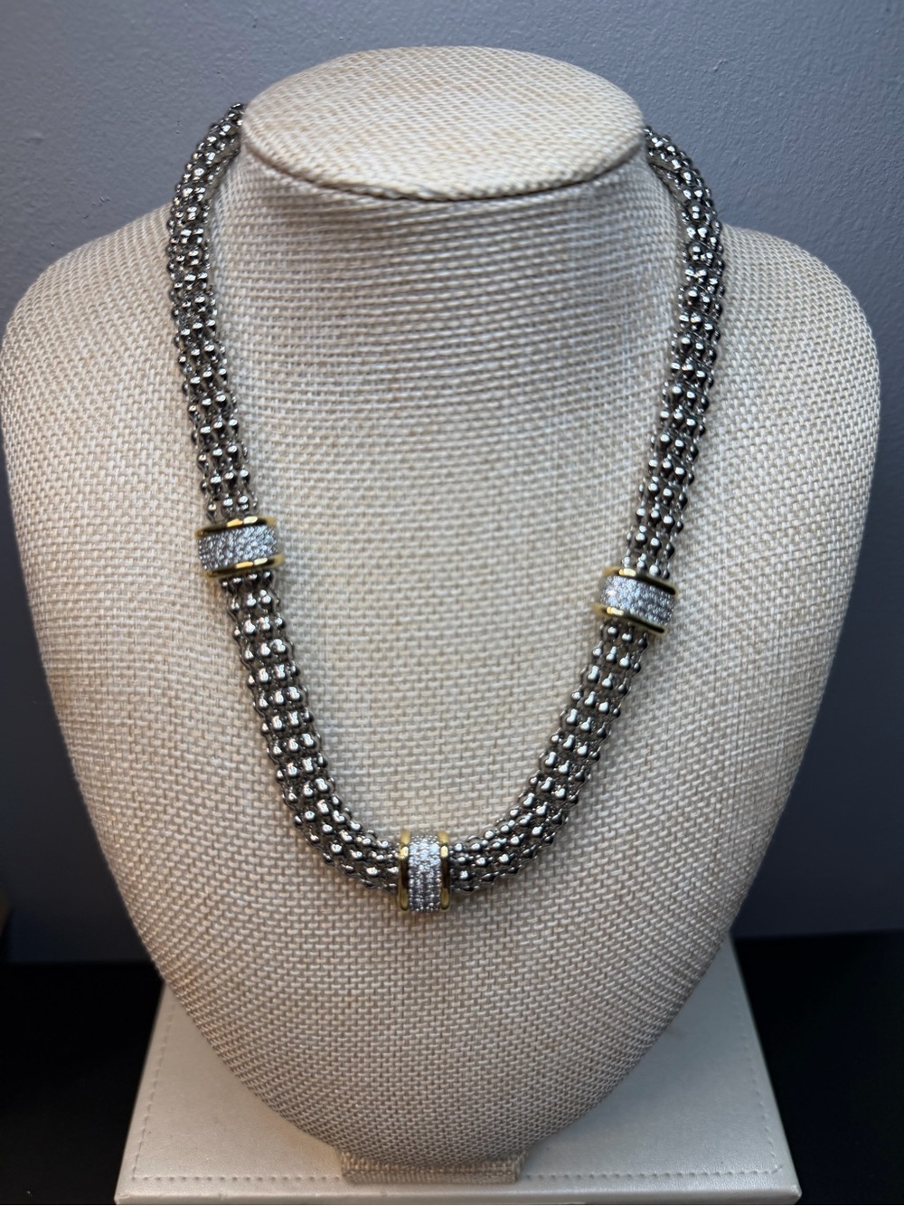 Elegant Two-Tone Pave Accent Chain Necklace - White & Gold